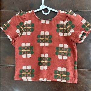 Ace & Jig Red and Green Patterned Short Sleeve Top